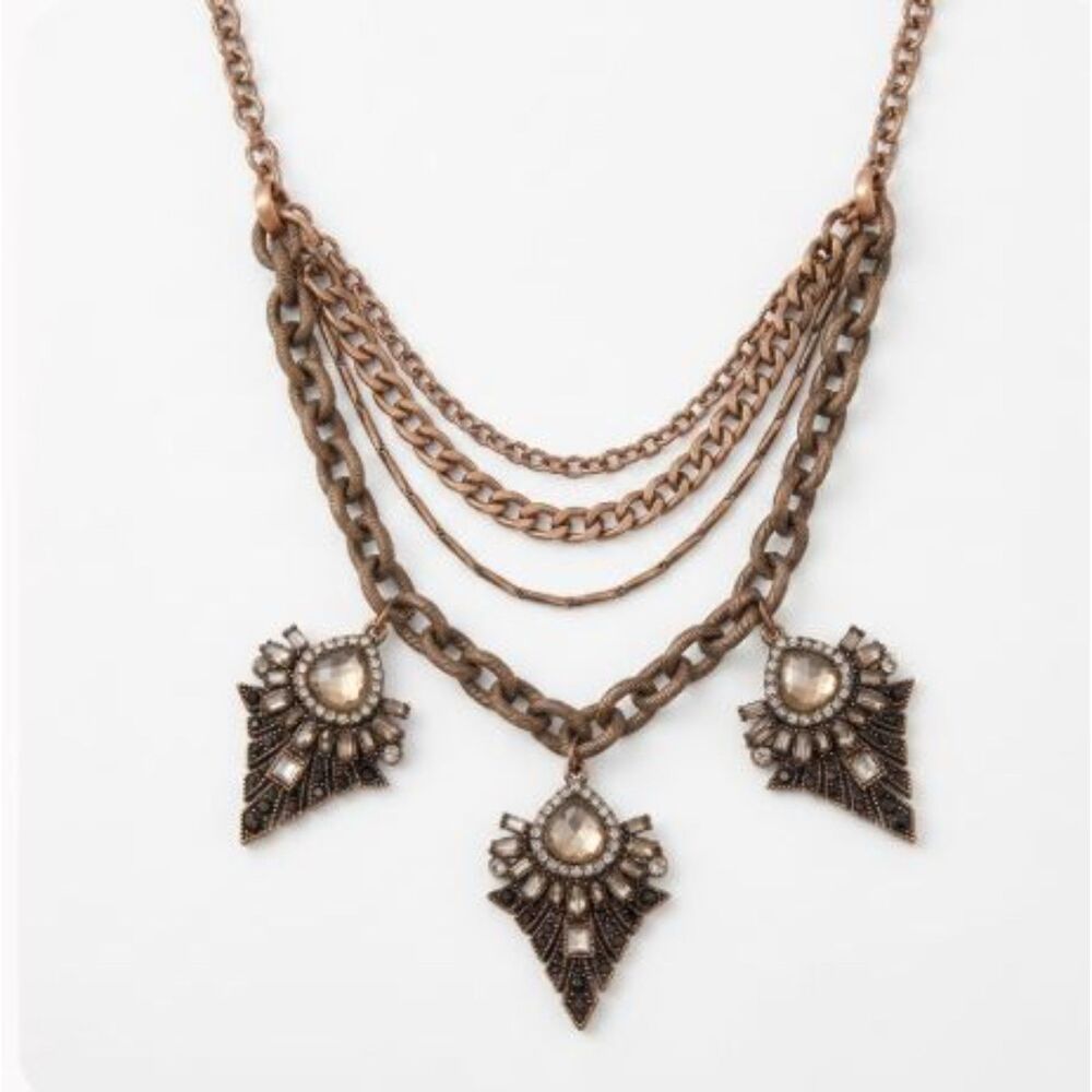 Lee Angel Art Deco Multi Chain Mirror Crystal Onyx Statement Necklace NWT 145